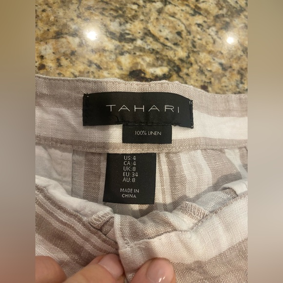 tahari | size 4 | linen | white & khaki striped | high waisted | above ankle - Picture 8 of 8